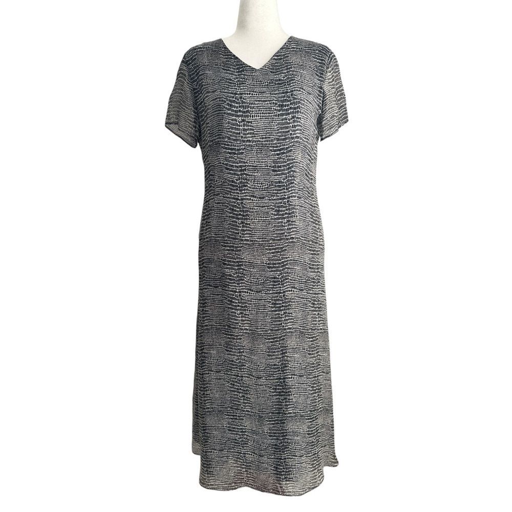 VTG Allison Taylor 100% Silk Dress Abstract Animal Print 90s Y2K Midi Size L